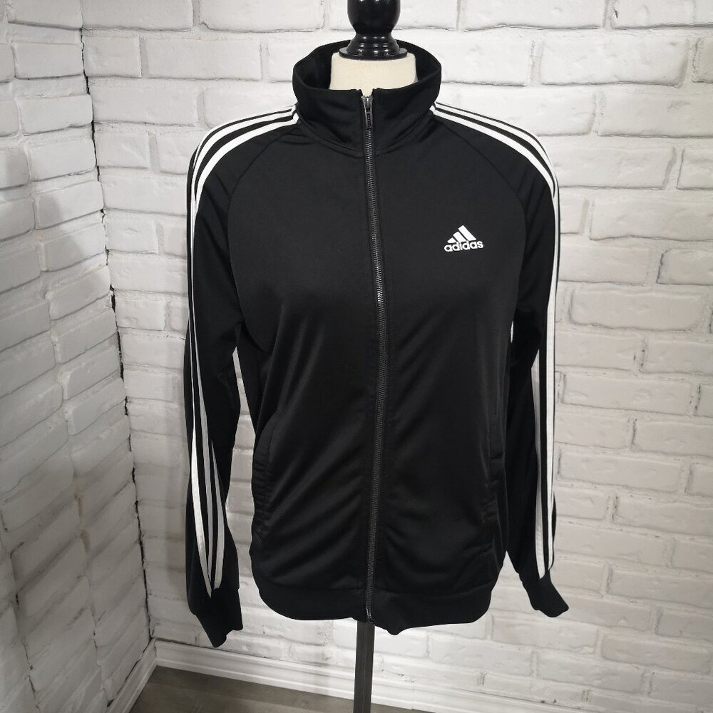 Adidas Men's Size Small Black w/ White Stripes Full Zip Athletic Jacket
